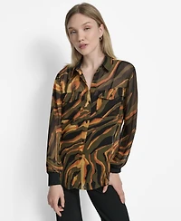 Dkny Women's Printed Button-Front Long-Sleeve Shirt
