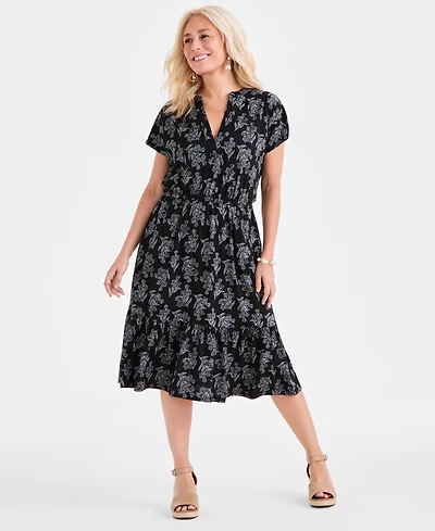 Style & Co Women's Printed Short-Sleeve Tiered Dress, Exclusively at Macy's