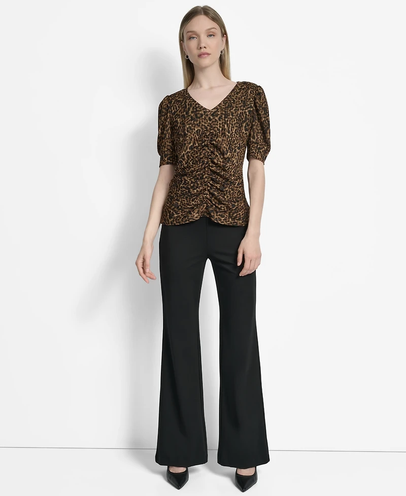 Dkny Women's Printed Puff-Sleeve Ruched Top