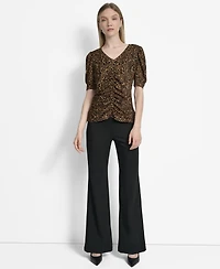 Dkny Women's Printed Puff-Sleeve Ruched Top