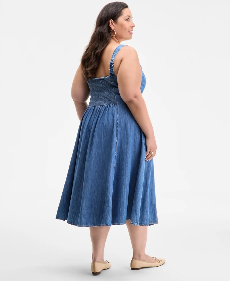On 34th Trendy Plus Denim Sweetheart-Neck Midi Dress, Exclusively at Macy's