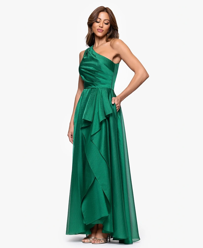 Xscape Women's Metallic Draped One-Shoulder Gown