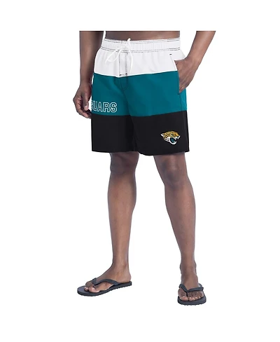 G-iii Sports by Carl Banks Men's Black/Teal Jacksonville Jaguars Sunrise Volley Swim Shorts