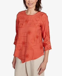 Alfred Dunner Women's Copper Canyon Metallic Embroidered Geometric Top