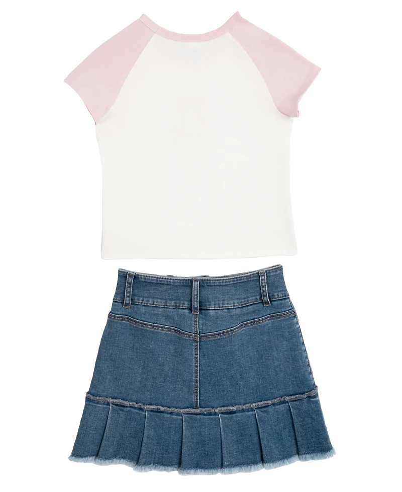 Rare Editions Big Girls 2-Piece Raglan T-Shirt and Denim Skort Set