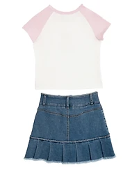 Rare Editions Big Girls 2-Piece Raglan T-Shirt and Denim Skort Set