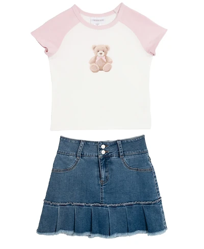 Rare Editions Big Girls 2-Piece Raglan T-Shirt and Denim Skort Set