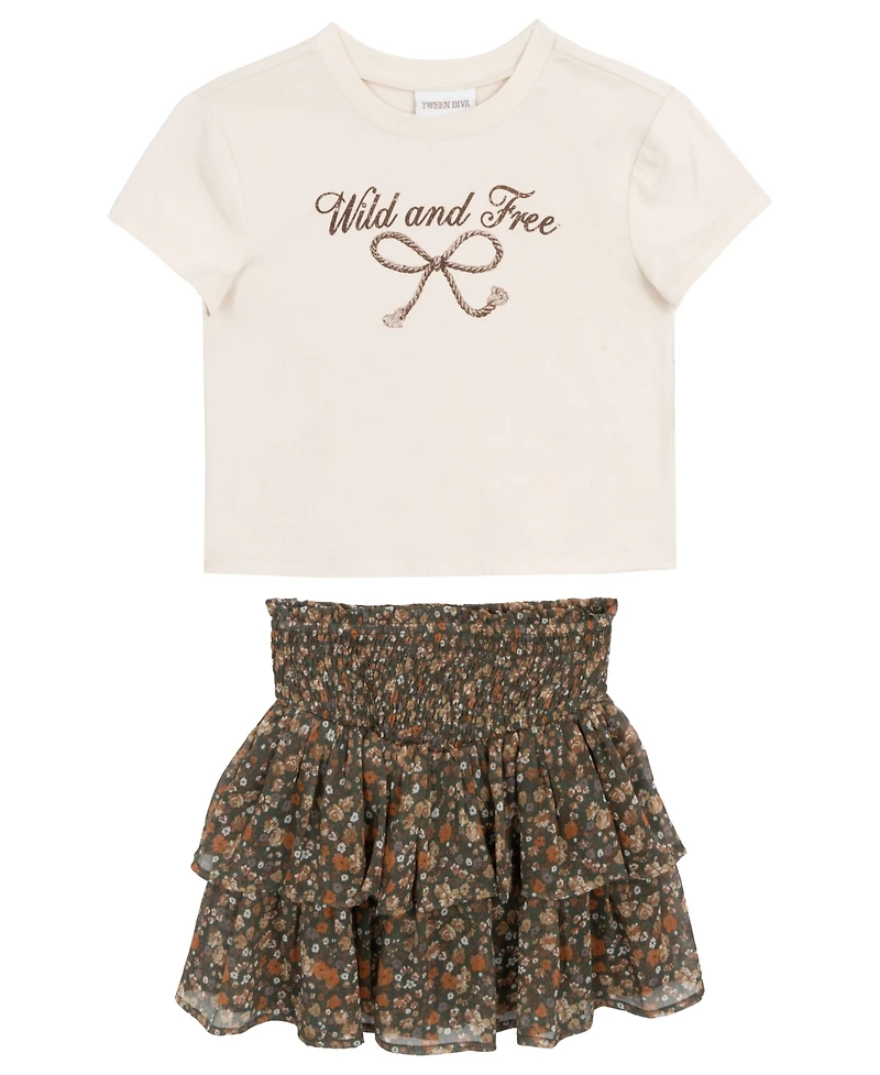 Rare Editions Big Girls 2-Piece Graphic T-Shirt and Tiered Skort Set