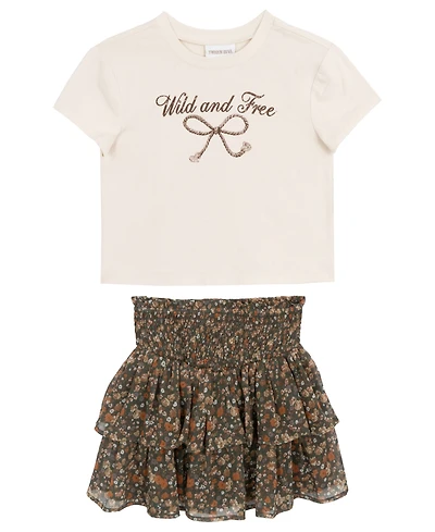 Rare Editions Big Girls 2-Piece Graphic T-Shirt and Tiered Skort Set