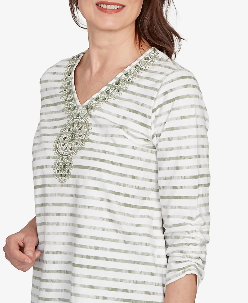 Alfred Dunner Women's Copper Canyon Textured Medallion Neckline Top