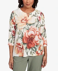 Alfred Dunner Women's Copper Canyon Dramatic Floral Split Beaded Top