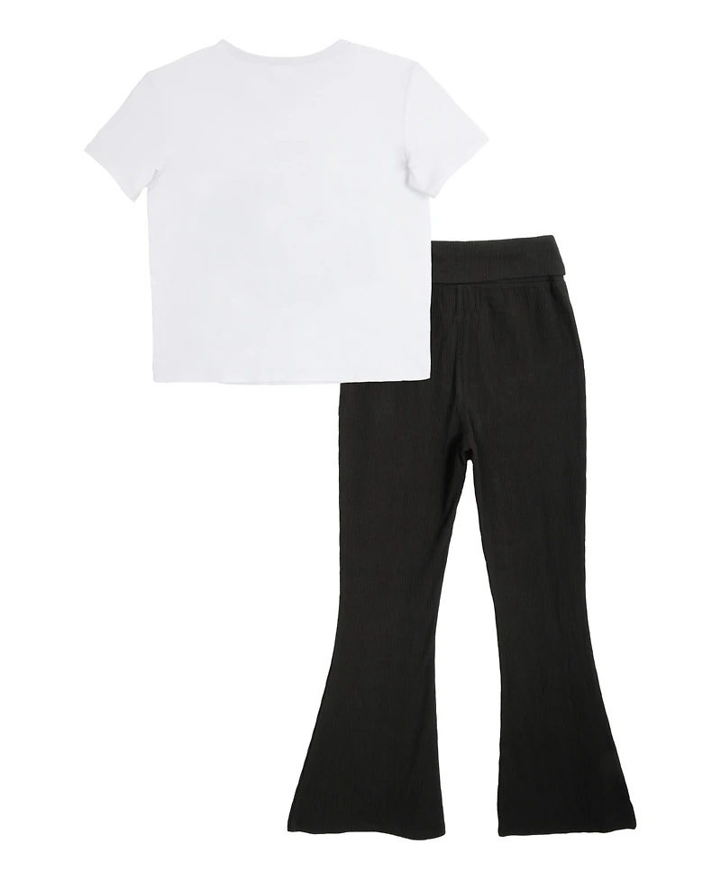 Rare Editions Big Girls 2-Piece T-Shirt and Ribbed Flare Pants Set
