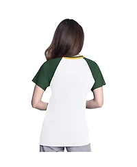 G-iii 4Her by Carl Banks Women's White/Green Athletics Ball Park Raglan V-Neck T-Shirt