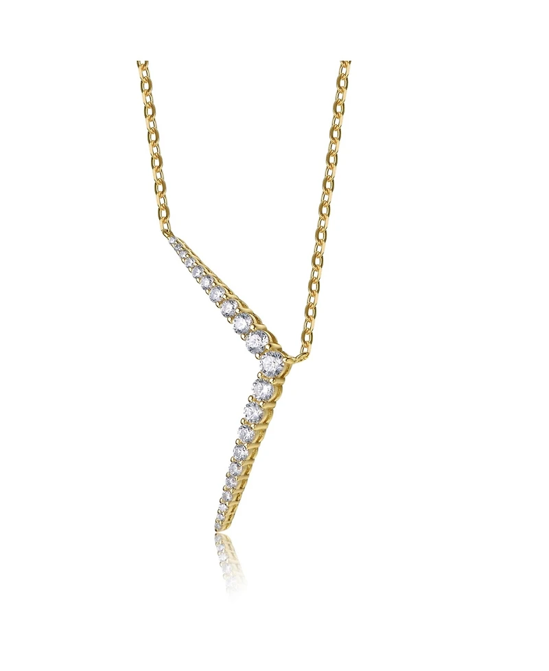 14k Yellow Gold Plated with Cubic Zirconia Solar Chevron Necklace in Sterling Silver