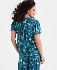 Style & Co Women's Printed Split-Neck Blouse, Exclusively at Macy's