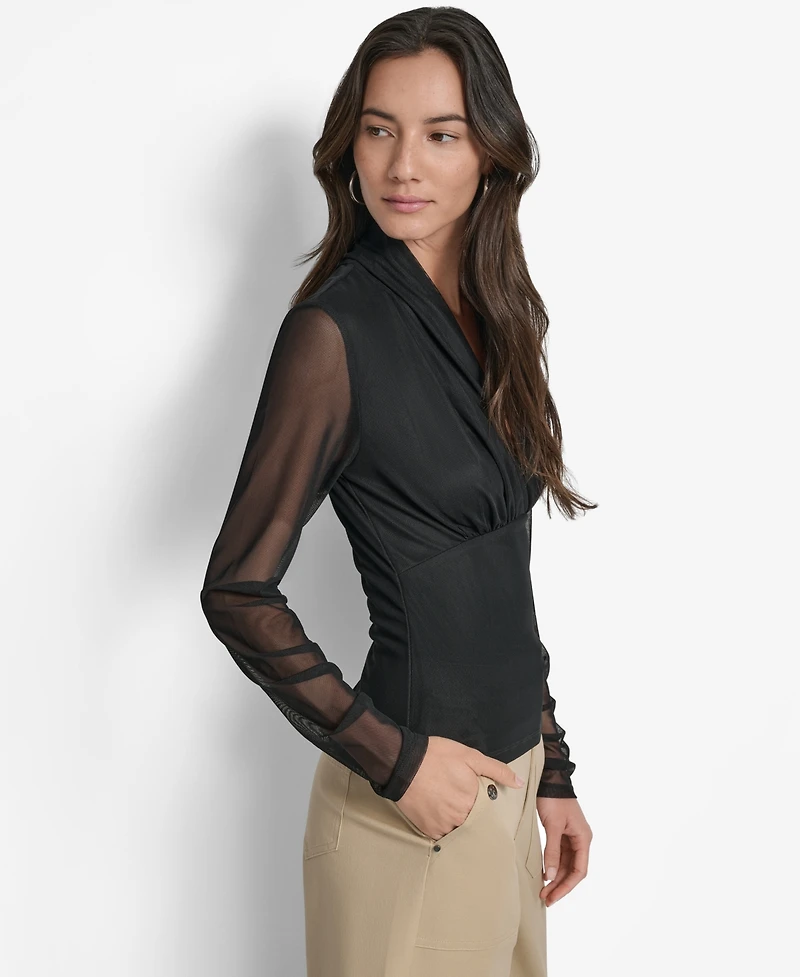 Dkny Women's Mesh V-Neck Long-Sleeve Top