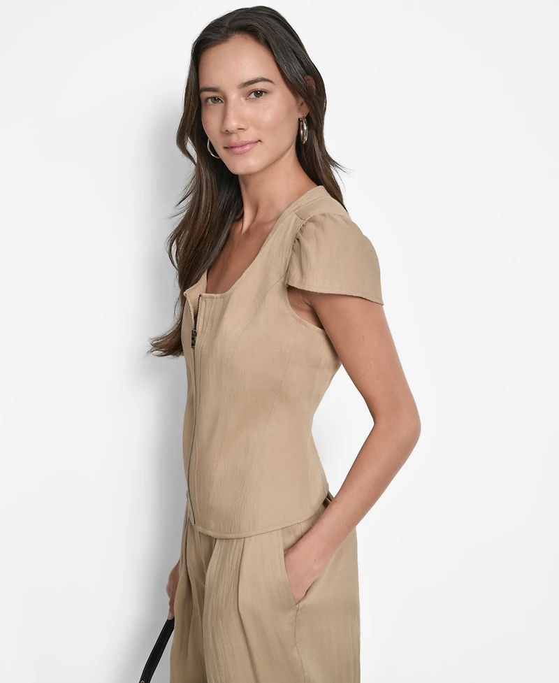 Dkny Women's Weathered Twill Square-Neck Top
