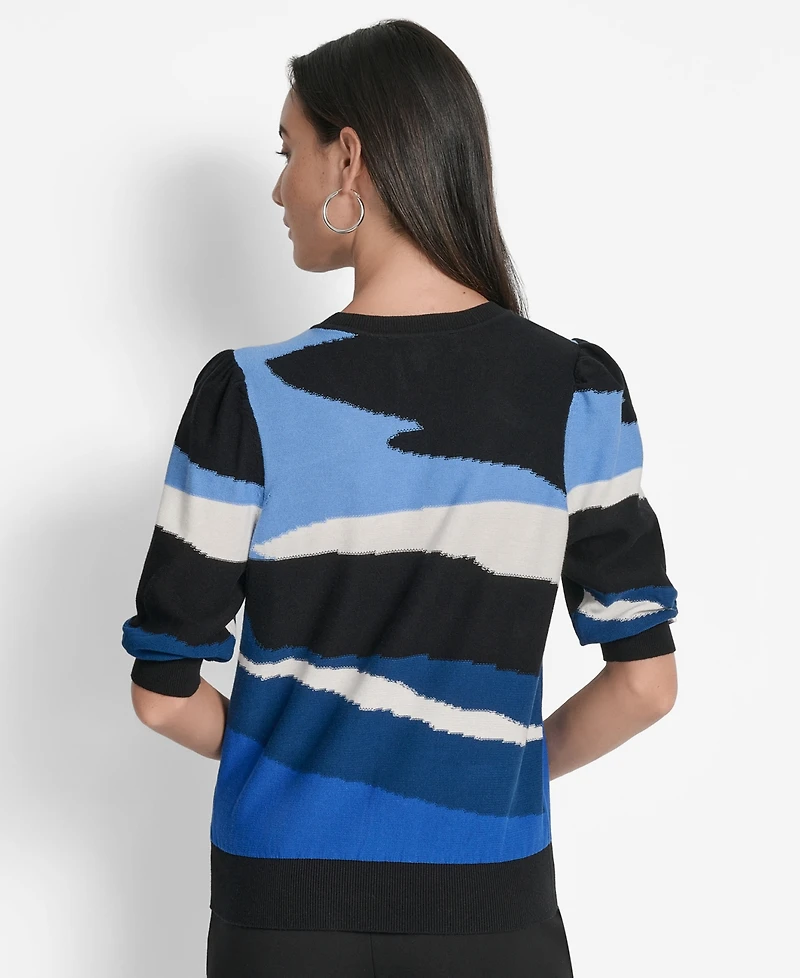 Dkny Women's Cotton Printed Elbow-Sleeve Sweater