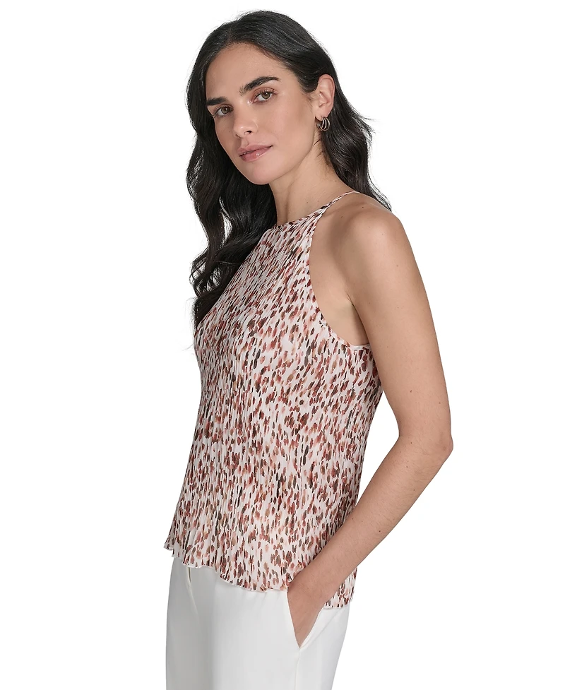 Calvin Klein Petite Printed Pleated Sleeveless Halter Top