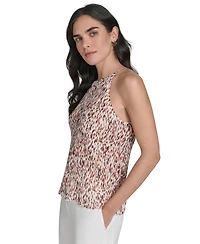 Calvin Klein Petite Printed Pleated Sleeveless Halter Top