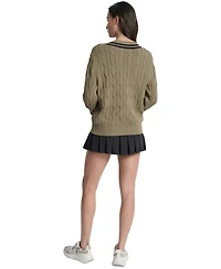 Dkny Sport Women's Cotton Cable Knit V-Neck Sweater
