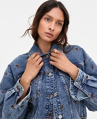 Avec Les Filles Women's Horse Embroidered Denim Trucker Jacket