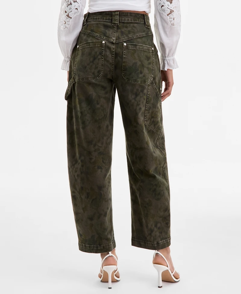 Avec Les Filles Women's Floral Print High Rise Barrel-Leg Pants