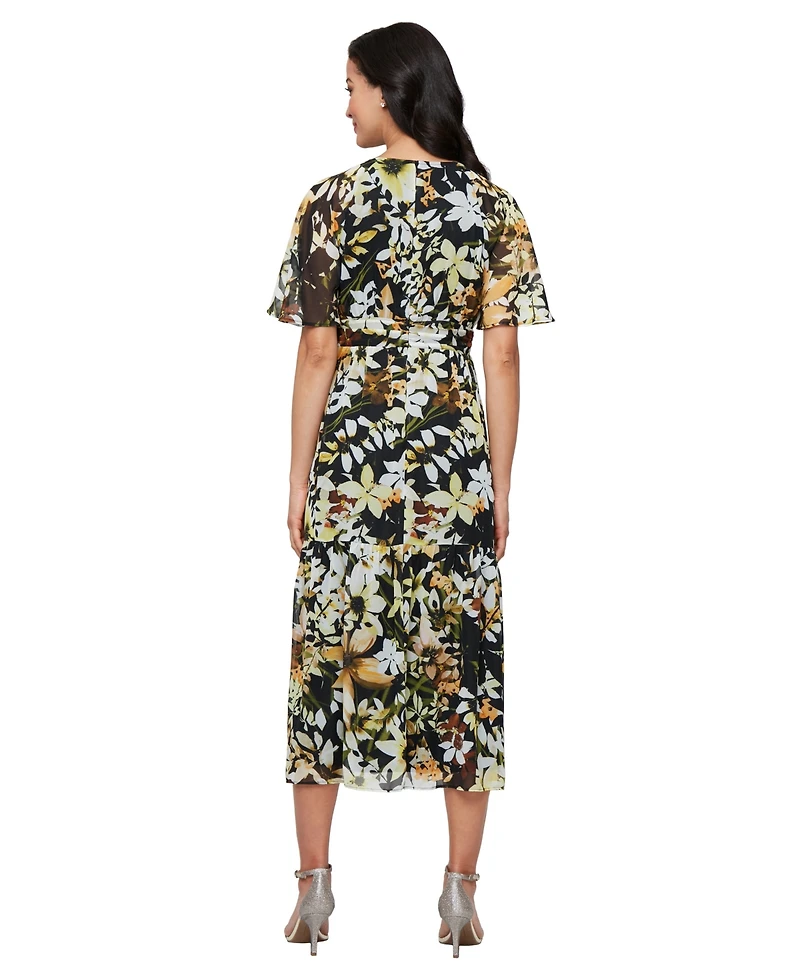 Sl Fashions Women's Printed Chiffon Boat-Neck A-Line Dress