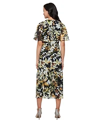 Sl Fashions Women's Printed Chiffon Boat-Neck A-Line Dress
