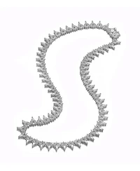 Sterling Silver with White Gold Plated Clear Marquise and Round Cubic Zirconia Cluster Tennis Necklace