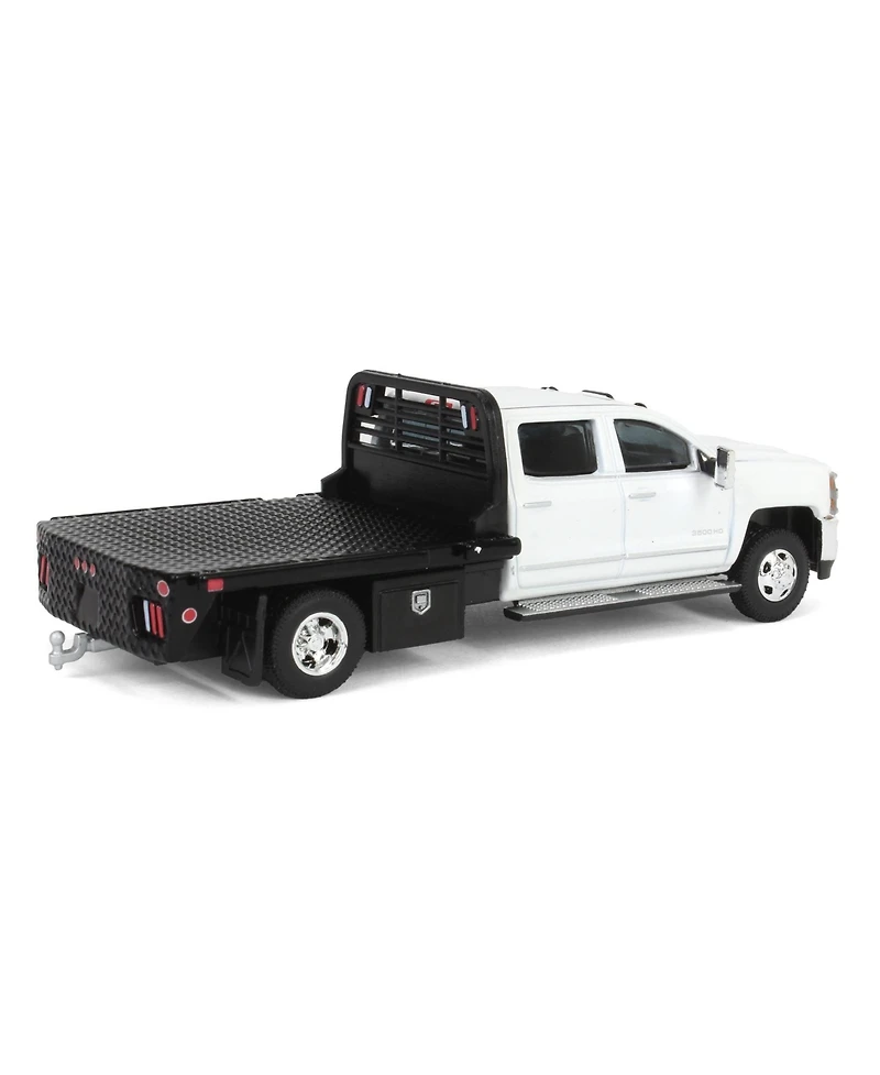 1/64 2016 Silverado 3500 Flatbed Dually Truck White Exclusive Greenlight 51611-b