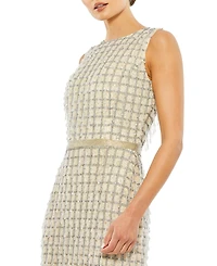 Mac Duggal Women's Sleeveless High Neck Beaded Midi Sheath Dress