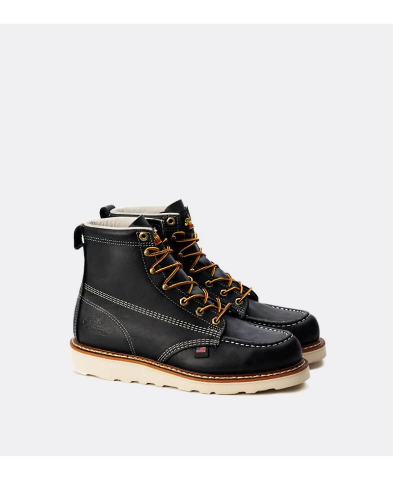 Thorogood Men's American Heritage 6" Black Moc Toe Work Boots for Men