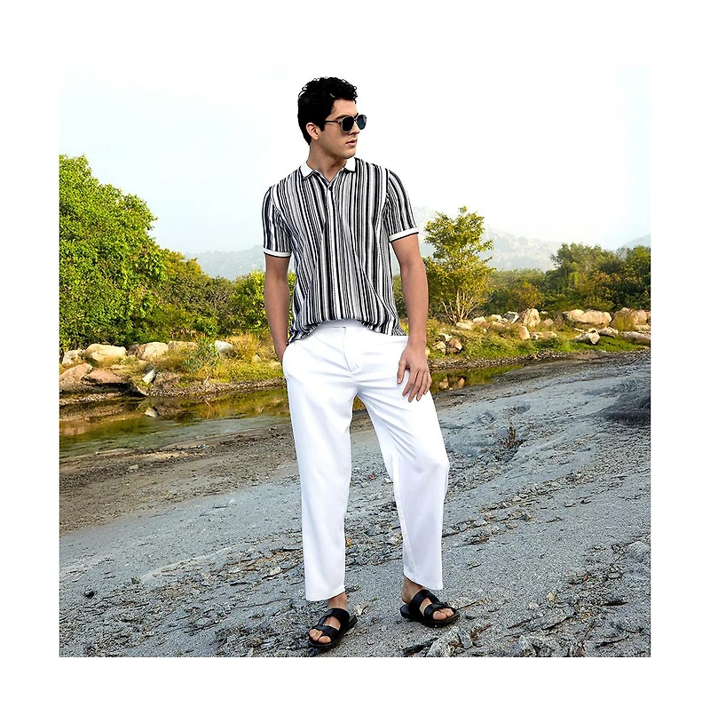 Men's Cream White & Midnight Black Multitrack Knit Polo T-Shirt