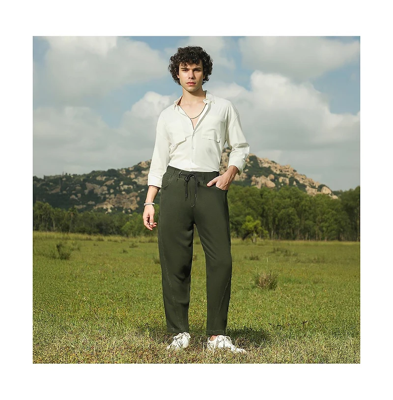 Campus Sutra Men's Sacramento Green Tapered Tailored Trousers