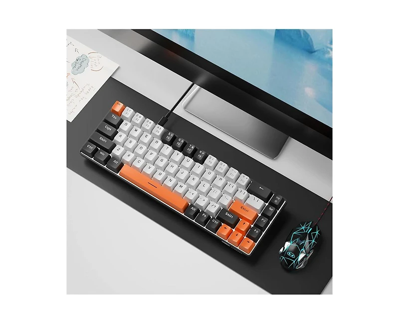 Compact 60% Mechanical Gaming Keyboard with 68 keys, red switches, Led backlight, and wired connection—perfect for Windows Mac, and laptops