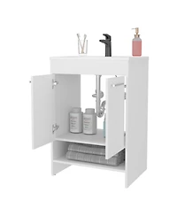 Shell Bathroom Vanity with 2 Doors and Open Storage, White