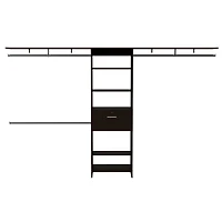 Zamora 70"W - 118"W Closet System, Three Hanging Rods, Five Shelves, One Drawer, Black