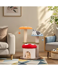 35 Inch Tall Cat Tower with Sisal Scratching Posts Cat Condo and Padded Platforms-Multicolor