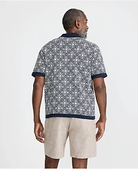 Lands' End Men's Short Sleeve Tile Jacquard Button Down Sweater Polo