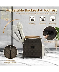 Gymax 2PCS Patio Rattan Lounge Chair Pe Wicker Recliner w/ Adjustable Backrest & Footrest