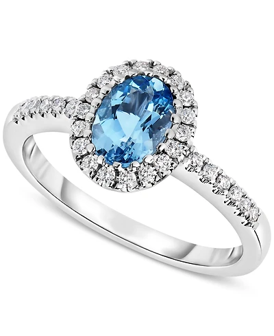 Aquamarine (5/8 ct. t.w.) & Diamond (1/5 ct. t.w.) Halo Ring in 14k White Gold
