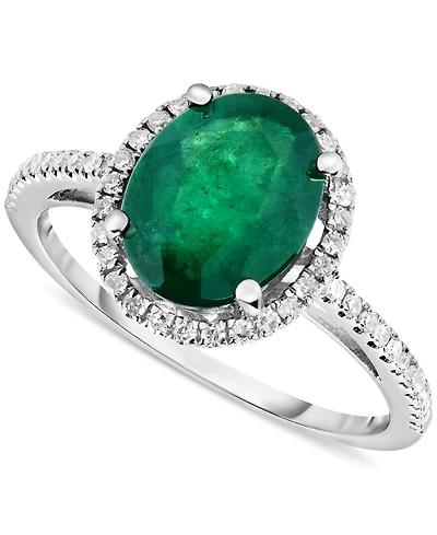 Emerald (1-5/8 ct. t.w.) & Diamond (1/5 ct. t.w.) Halo Ring in 14k White Gold