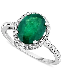 Emerald (1-5/8 ct. t.w.) & Diamond (1/5 ct. t.w.) Halo Ring in 14k White Gold