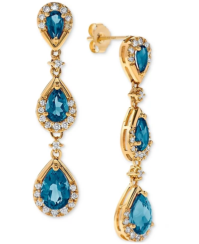 Blue Topaz (3-1/10 ct. t.w.) & Diamond (1/2 ct. t.w.) Pear Drop Earrings in 14k Gold