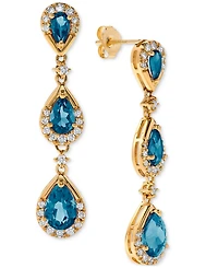 Blue Topaz (3-1/10 ct. t.w.) & Diamond (1/2 ct. t.w.) Pear Drop Earrings in 14k Gold
