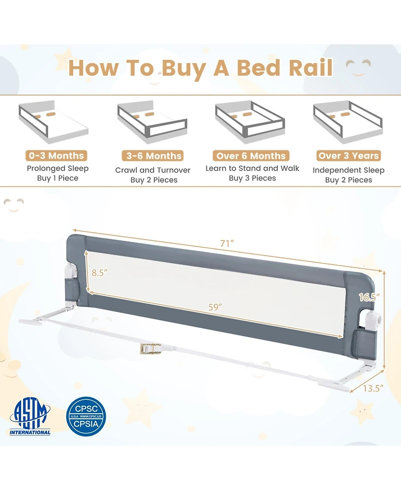 Slickblue Kids Swing-Down Foldable Bed Rail Guard with Safety Strap Adjustable