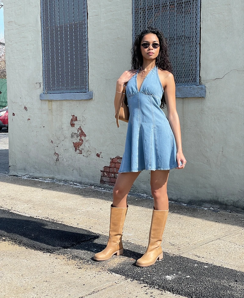 Steve Madden Women's Malia Stretch Denim Halterneck Dress