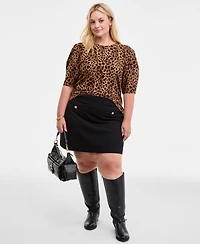 On 34th Trendy Plus Printed Ruched Puff-Sleeve Crewneck Top, Macy's Exclusive