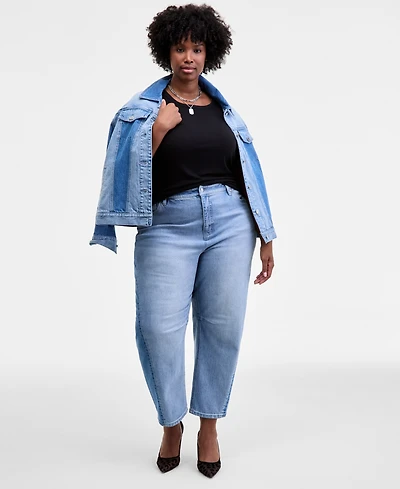 On 34th Trendy Plus Two-Tone Cropped Barrel Jeans, Macy's Exclusive